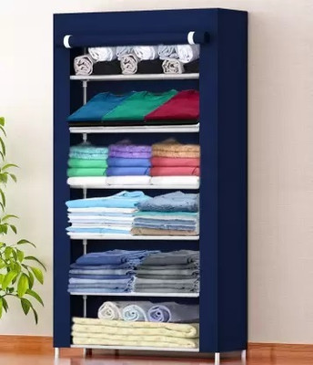 SHYAM JI 6 Tiers Multipurpose Portable Folding plastic Shoes Rack Cabinet with pocket Carbon Steel Collapsible Wardrobe(Finish Color - BLUE, DIY(Do-It-Yourself))