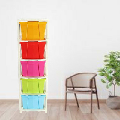 MAHADEV ENTERPRISE 5 Compartments Home and Kids Foldable drawers organizers Box. Plastic Free Standing Cabinet(Finish Color - Multicolor, DIY(Do-It-Yourself))