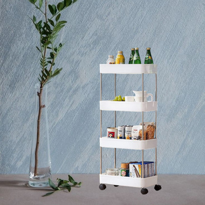 MAHADEV ENTERPRISE 4 Compartments Vegetable Stand Kitchen Trolley (White) PP Collapsible Wardrobe(Finish Color - white, DIY(Do-It-Yourself))