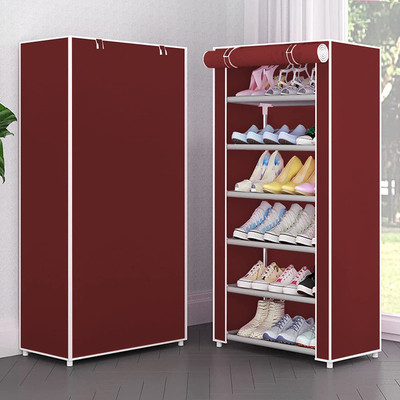 SHYAM JI 2+4 shelves shoe stand for home matte look PP Collapsible Wardrobe(Finish Color - MAROON, DIY(Do-It-Yourself))