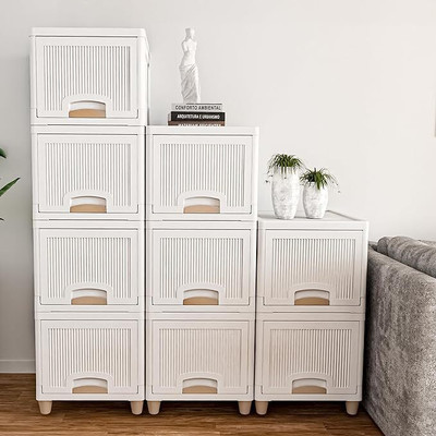 Finner 6 Units Foldable Plastic Cabinet For Storage Wardrobe For Clothes PVC Collapsible Wardrobe(Finish Color - White- 6Layer, DIY(Do-It-Yourself))