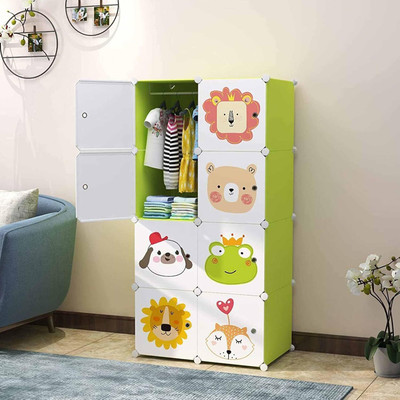 EXVITO 8-Door 8-Shelf Plastic kids Collapsible Cupboard PC Collapsible Wardrobe(Finish Color - Green, DIY(Do-It-Yourself))