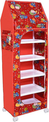 HEGZI Baby Wardrobe for Clothes 6 Shelve almirah for Clothes PVC Collapsible Wardrobe(Finish Color - Red, DIY(Do-It-Yourself))