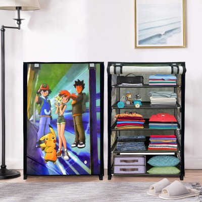 Philoshop Exclusive Cartoon Printed Collapsibl Wardrobe With Velcro & Zipper Closure Carbon Steel Collapsible Wardrobe(Finish Color - GREY, DIY(Do-It-Yourself))