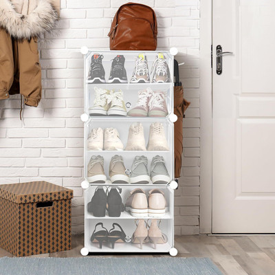 Keekos Plastic Collapsible Shoe Stand(White, 6 Shelves, DIY(Do-It-Yourself))