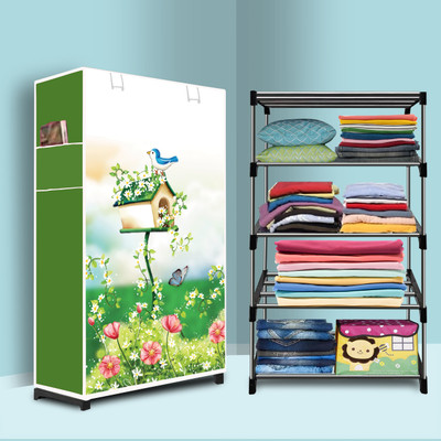 Flipkart Perfect Homes Studio Metal Frame Collapsible Wardrobe Almirah – Foldable Portable Storage 4 Layer Carbon Steel Collapsible Wardrobe(Finish Color - Green Print Fresh, DIY(Do-It-Yourself))