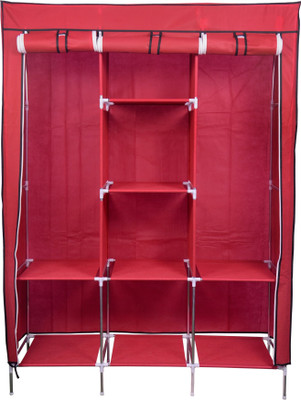 vipash 6+2 Layer and Portable Foldable Collapsible Closet/Cabinet (Assembly Required) PP Collapsible Wardrobe(Finish Color - MAROON, DIY(Do-It-Yourself))