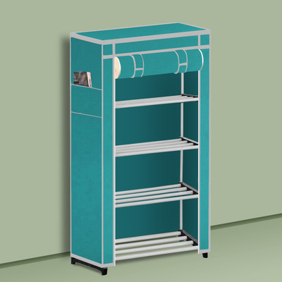 Kaya Trek PP/PVC Multipurpose Shoe Rack – 4 Layer Portable Shelf for Home/Office/Kid Room Plastic Collapsible Shoe Stand(Aqua, 4 Shelves, DIY(Do-It-Yourself))