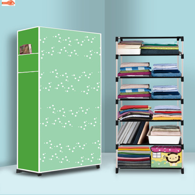 FLYUP 6 Shelf Foldable Collapsible Wardrobe Storage Organizer Almirah Cloth Rack PVC Collapsible Wardrobe(Finish Color - White Bubble Modern Print, DIY(Do-It-Yourself))