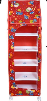 Seshekhu 1 Door 6 Shelf Fabric Plastic Kids rack PVC Collapsible Wardrobe(Finish Color - Red, DIY(Do-It-Yourself))