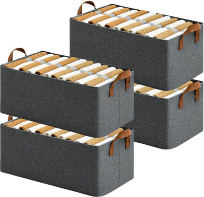 NESTIFY 4 Pcs Wardrobe Organizer for Clothes with Metal Frame Rectangle Storage Baskets(Grey)