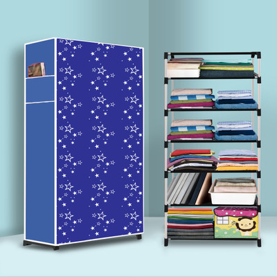 Kaya Trek 6-Layer Collapsible Wardrobe for Clothes – Foldable & Portable Storage for Home PP Collapsible Wardrobe(Finish Color - New B Blue Print, DIY(Do-It-Yourself))