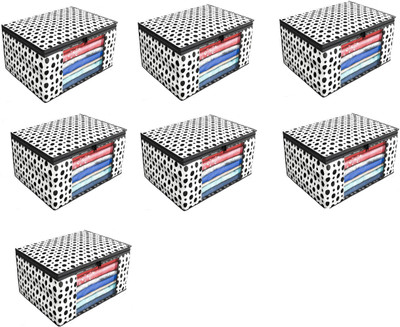 Sheenuu Saree Cover Printed Fabric Storage Box for Wardrobe Use ,Foldable and Durable(Pack of 7) Modern Print Garment Storage Solution,with zip(White)
