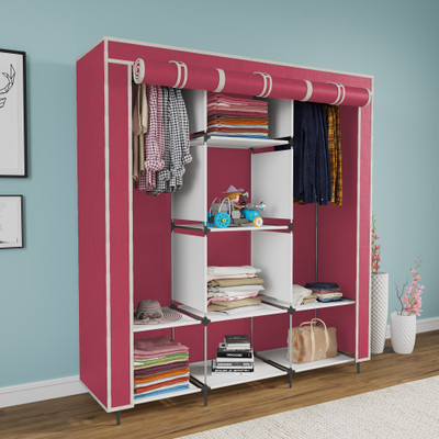 Maison & Cuisine 88130 Storage Organizer Shelves for Clothes Racks Non Woven Fabric Almirah PP Collapsible Wardrobe(Finish Color - Wine Red, DIY(Do-It-Yourself))