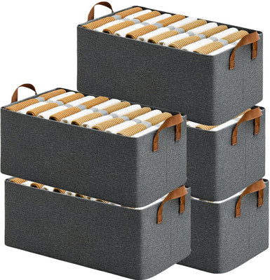 VRTREND 26L STORAGE BAG FOLDABLE VR 18 Steel Frame Support Closet Storage Bin VR 10 Cover Boxes with Handles for Wardrobe Clothes, Sarees, Bed Sheet, Blanket VR 18(Grey)