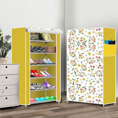 Home Reserve Metal Multipurpose Shoe Rack – 6 Layer Portable Shelf for Home/Office/Kid Room Metal Collapsible Shoe Stand(Purple Print, 6 Shelves, DIY(Do-It-Yourself))