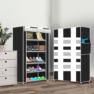 Outpack Foldable Plastic Shoe Rack Compact/Lightweight/Sturdy for Indoor Storage 5 Shelf Plastic Collapsible Shoe Stand(Sky Blue Print, 5 Shelves, DIY(Do-It-Yourself))