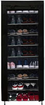 GlowSilk 9 Layer metal shoe rack in Black color Carbon Steel Collapsible Wardrobe(Finish Color - black, DIY(Do-It-Yourself))