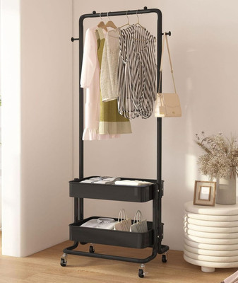 Sasimo 1 Door 3 Shelf Open Coat clothes hanger stand PP PC Collapsible Wardrobe(Finish Color - 2 Trey Black, DIY(Do-It-Yourself))