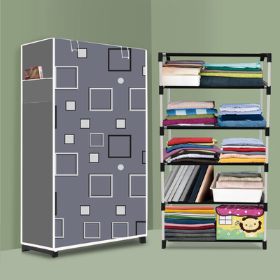 Flipkart Perfect Homes Studio Plastic Frame Collapsible Wardrobe Almirah – Foldable Portable Storage 5 Layer PP Collapsible Wardrobe(Finish Color - Print Grey, DIY(Do-It-Yourself))