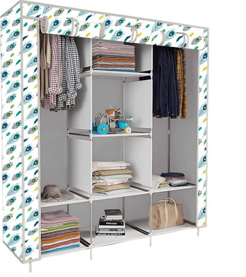 Zeekty 8 Shelf Foldable Collapsible Wardrobe Storage Organizer Almirah Cloth Rack PP Collapsible Wardrobe(Finish Color - Peacock Feather print (20), DIY(Do-It-Yourself))
