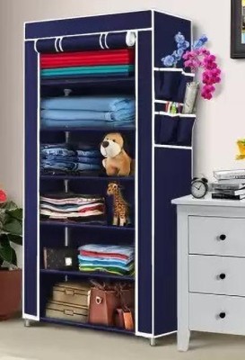 Home Reserve 6 layer Fabric Organizer with Dustproof Zip Cover Clothes Stylish Side Pockets Carbon Steel Collapsible Wardrobe(Finish Color - BLUE, DIY(Do-It-Yourself))