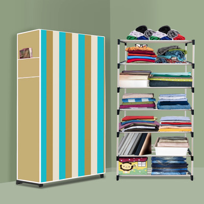 Flipkart Perfect Homes Studio Plastic Frame Collapsible Wardrobe Almirah – Foldable Portable Storage 6 Layer PP Collapsible Wardrobe(Finish Color - N Beige Print, DIY(Do-It-Yourself))