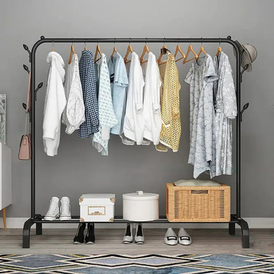 SEASONS 1 Door 2 Shelf Open Coat clothes hanger stand PP Carbon Steel Collapsible Wardrobe(Finish Color - Black, DIY(Do-It-Yourself))