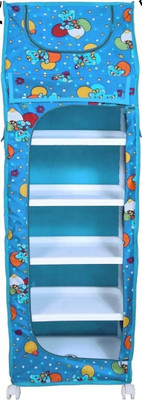 Seshekhu 1 Door 6 Shelf Fabric Plastic Kids rack PVC Collapsible Wardrobe(Finish Color - Firozi, DIY(Do-It-Yourself))