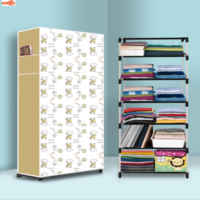 UkdiMukdi 6 Shelf Foldable Collapsible Wardrobe Storage Organizer Almirah Cloth Rack PVC Collapsible Wardrobe(Finish Color - Dogi Modern Print, DIY(Do-It-Yourself))