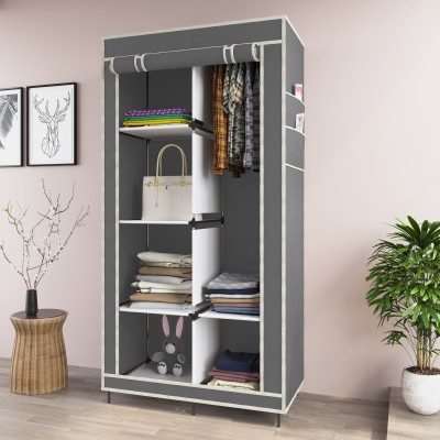 GTC 7800-1 G Cloth Rack Storage Organizer Shelves Almirah PP Collapsible Wardrobe(Finish Color - Grey, DIY(Do-It-Yourself))