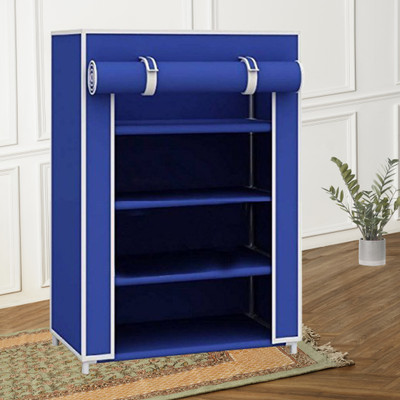 Attache 4 Shelve Shoe Rack PP Collapsible Wardrobe(Finish Color - Blue Color, DIY(Do-It-Yourself))