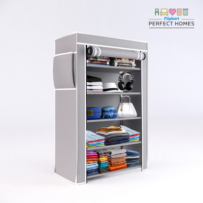 Flipkart Perfect Homes 5 Shelf Plastic Pipe & Cover PP Collapsible Wardrobe(Finish Color - Grey, DIY(Do-It-Yourself))