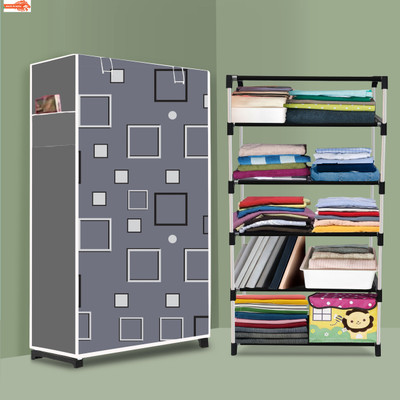 SRMAJI STORE 5 Shelf Foldable Collapsible Wardrobe Storage Organizer Almirah Cloth Rack PVC Collapsible Wardrobe(Finish Color - Awesome box Modern Printed, DIY(Do-It-Yourself))