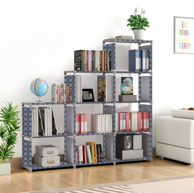 Flipkart Perfect Homes Studio 9 Layer Multipurpose Portable l SpaceSaving Cloth/Shoe/Books Shelf Home & Office Metal Open Book Shelf(Finish Color - New Gey Print, DIY(Do-It-Yourself))