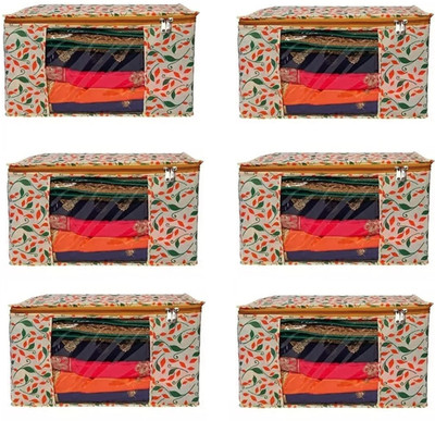 Hitvik Non-Woven Fabric Storage Bag Beige Leaf Clothes Storage Bag - Pack of 6 Saree, Blanket, Wardrobe Organizer Box(Beige)