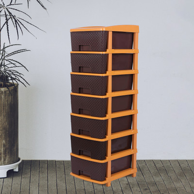 Prizam 7Layer Large Brown Size Plastic Free Standing Chest of cabinet Drawer. PP Collapsible Wardrobe(Finish Color - BROWN, DIY(Do-It-Yourself))