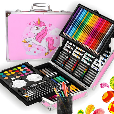NUVIO 145 Piece Art and Craft Kit for Kids and Adults | Painting Set with Storage Triangular Shaped Color Pencils(Set of 145, Multicolor)