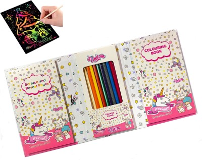 Definite Unicorn Drawings Coloring Pages with Pencils, Stencil & Scratch Sheet Hexagonal Shaped Color Pencils(Set of 1, (30 Blank Pages, 8 Coloring Pencils and 10 Black Scratch Sheets))