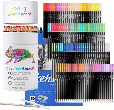 Soucolor Colour Pencils Set of 120 Soft Artists Pencil With A5 Sketch Book 50 Sheets Round Shaped Color Pencils(Set of 120, Multicolor)