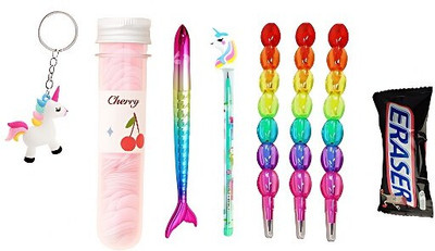 K3NTERPRISES Unicorn Stationery Kit with Mermaid Pen and Cherry Tube round Shaped Color Pencils(Set of 6, Multicolor)
