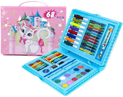 HCH 68 Pc Colours Set For Kids Square Shaped Color Pencils(Set of 68, Blue, Pink)