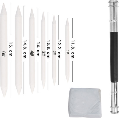 Ortan Blending Stump+ Kneadable Eraser+ Extender Pencil Round Shaped Color Pencils(Set of 8, White)