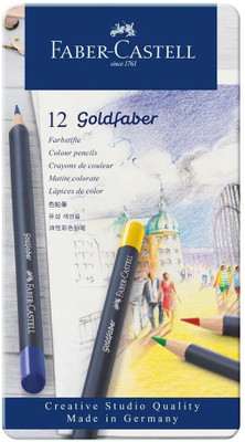 FABER-CASTELL Goldfaber 3.3 mm lead 12 Color Pencils Tin Round Shaped Color Pencils(Set of 1, Multicolor)