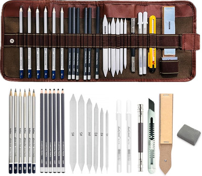 Definite Artline Sketching Drawing Pouch Kit with 24 Pcs Charcoal Graphite Pencils Tools Hexagonal Shaped Color Pencils(Set of 24, for Drawing Sketching Artist Work)