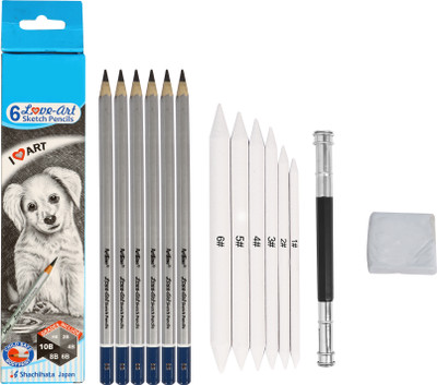 Ortan Love ART 6 Sketch Pencil+Blending Stump+1 Extender + Kneadable Eraser Graphite & Sketching Drawing Shading Pencil Shaped Color Pencils(Set of 14, Black) Ortan Love ART 6 Sketch Pencil+Blending Stump+1 Extender + Kneadable Eraser Graphite & Sketching Drawing Shading Pencil Shaped Color Pencils(Set of 14, Black)