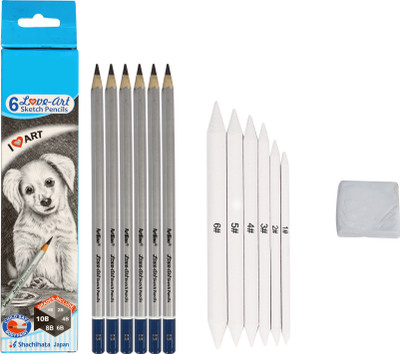 Ortan 6 Lico Sketching Pencil + Blending Stump Pack of 6 + Kneadable Eraser Pack of 1 Sketching / Drawing Pencil Set Shaped Color Pencils(Set of 6, Black) Ortan 6 Lico Sketching Pencil + Blending Stump Pack of 6 + Kneadable Eraser Pack of 1 Sketching / Drawing Pencil Set Shaped Color Pencils(Set of 6, Black)
