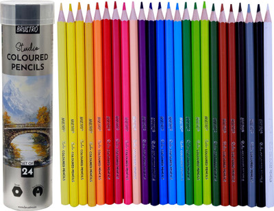 BRuSTRO Studio Colour Pencil in a Metal Tube|Break Resistant 3mm , Easy to Blend,High Pigmented, Vibrant Colours,Non-Toxic,Pre-Sharpened, Hexagonal Shaped Color Pencils(Set of 24, Multicolor)