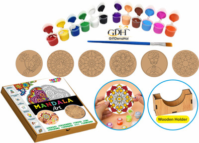 GiftDenaHai Pre Marked Wooden MDF Coaster Art Kit and Craft Kit Mandala Art Kit -M103