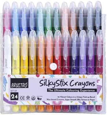 BRuSTRO Artists Silky Stix (Crayon Set) Round Shaped Color Pencils(Set of 24, Multicolor)